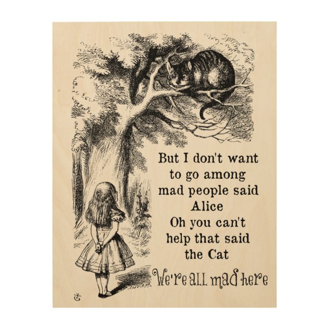 Alice in Wonderland; Cheshire Cat with Alice Wood Wall Art (Front)
