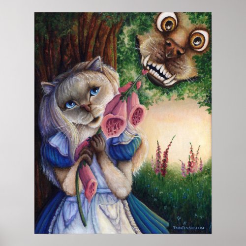 Alice in Wonderland Cheshire Dog Foxgloves Poster
