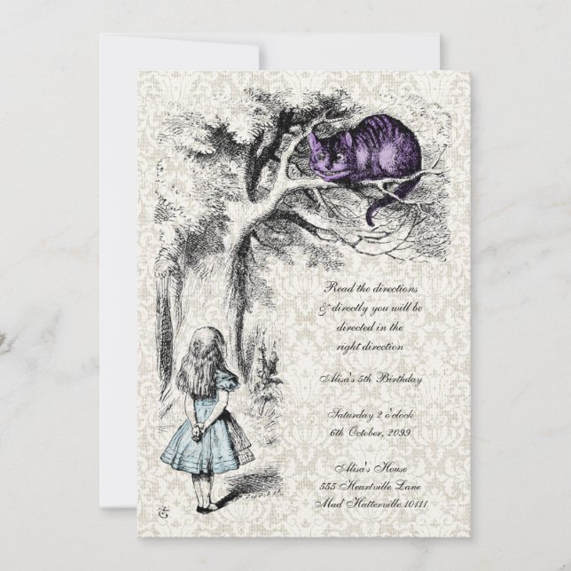 Alice in Wonderland Cheshire Tea Party Birthday Invitation (Front)