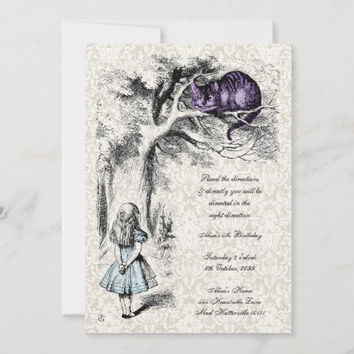 Alice in Wonderland Cheshire Tea Party Birthday Invitation