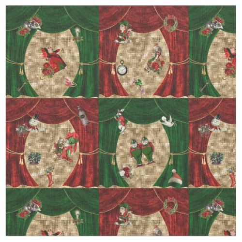 Alice in Wonderland Christmas GreenRed Curtain Fabric
