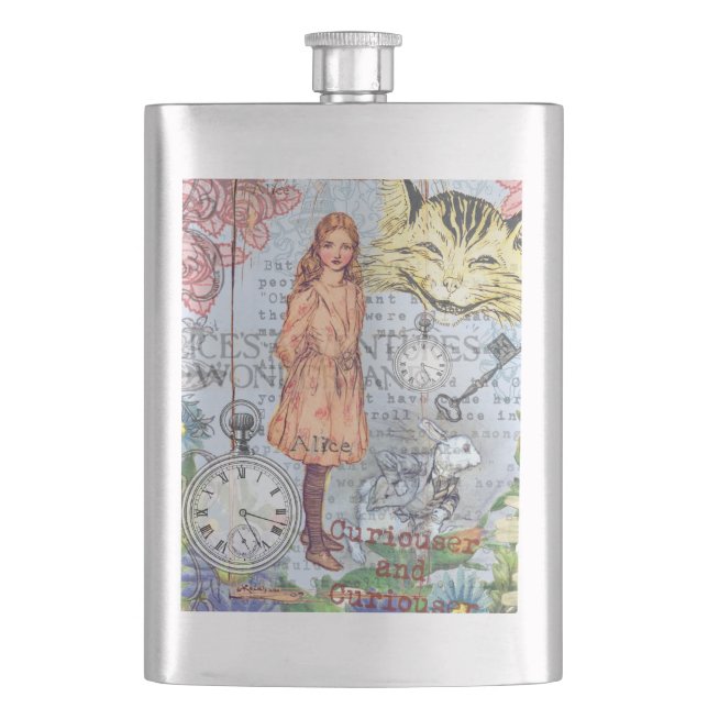 Alice in Wonderland Classic Cheshire Rabbit Alice Hip Flask (Front)