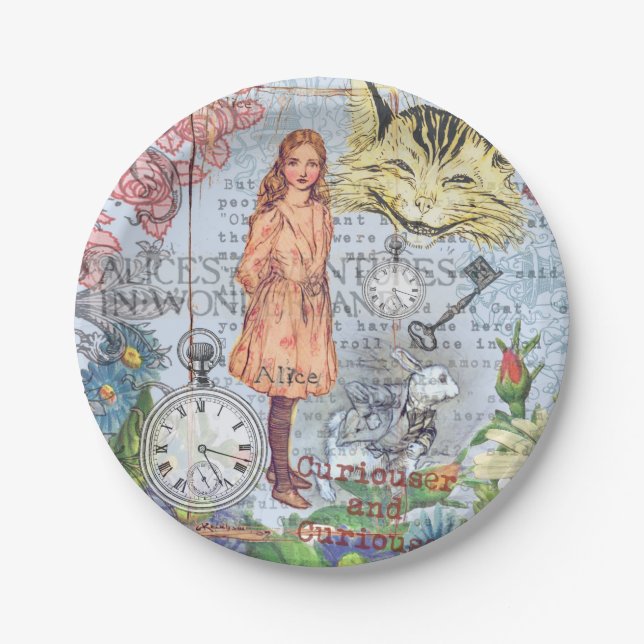 Alice in Wonderland Classic Cheshire Rabbit Alice Paper Plates (Front)