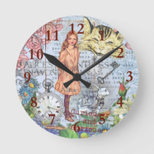 Alice in Wonderland Clock. Cheshire Cat Clock. Alice in Wonderland Gifts.  5th Wedding Anniversary Gift. Down the Rabbit Hole Clock. Unique 