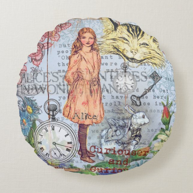 Alice in Wonderland Classic Cheshire Rabbit Alice Round Pillow (Front)