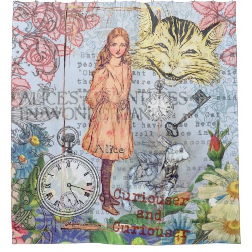 Alice in Wonderland Classic Cheshire Rabbit Alice Shower Curtain