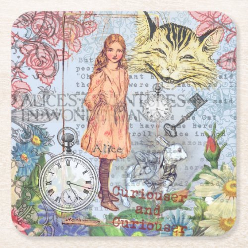 Alice in Wonderland Classic Cheshire Rabbit Alice Square Paper Coaster