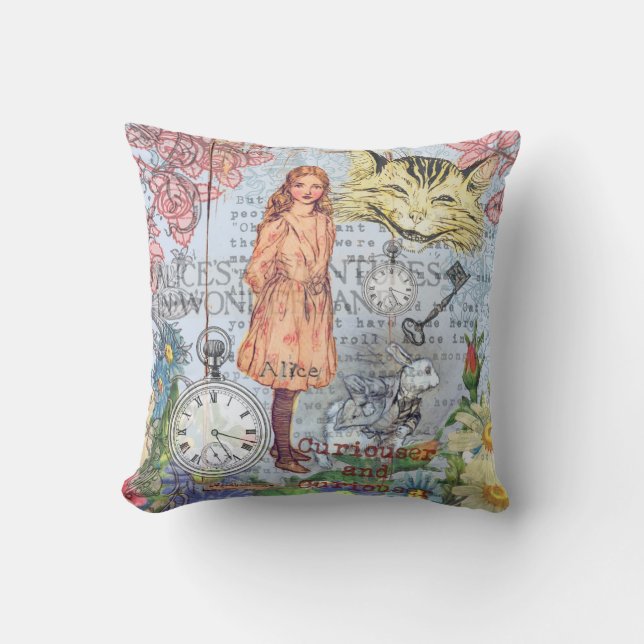 Alice in Wonderland Classic Cheshire Rabbit Alice Throw Pillow (Front)