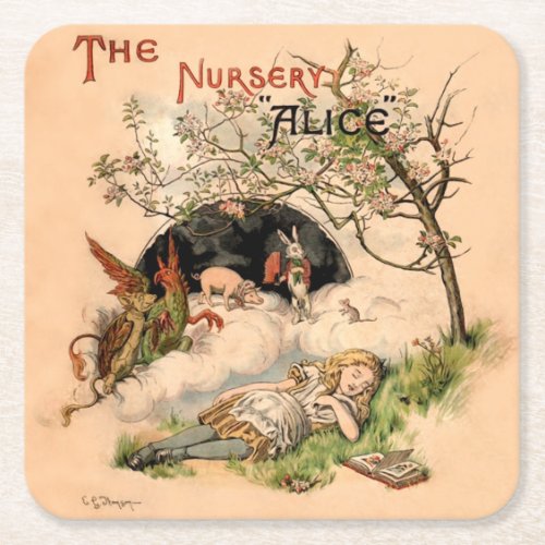 Alice in Wonderland Classic Illustrations Square Paper Coaster