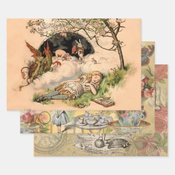 Alice In Wonderland Classic Illustrations Wrapping Paper Sheets by antiqueart at Zazzle