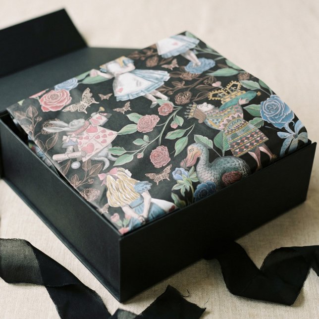 Alice In Wonderland Collage Decoupage Black Tissue Paper (Alice In Wonderland Collage Decoupage Black Tissue Paper)