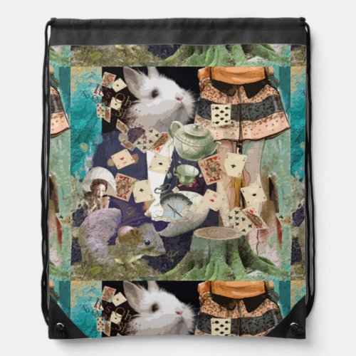 Alice in Wonderland collage Drawstring Bag