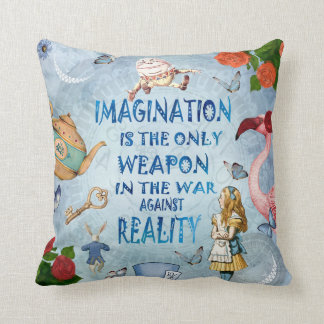Alice In Wonderland Collage Quote - Imagination Throw Pillow
