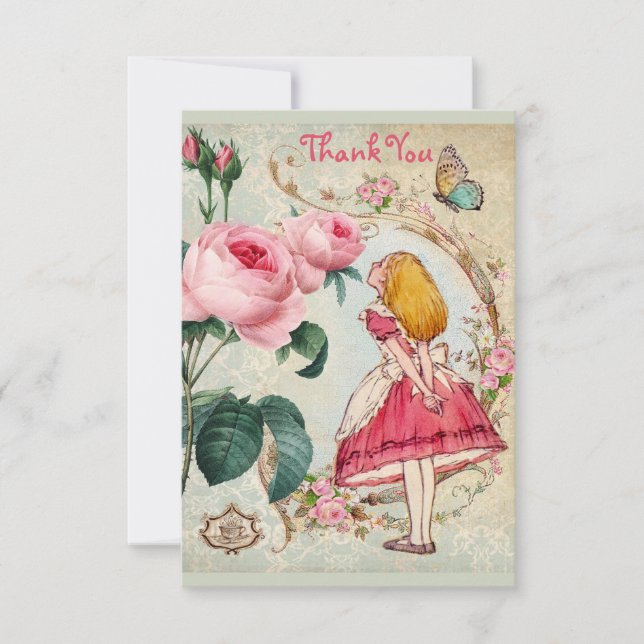 Alice in Wonderland Collage Wedding Thank You Card (Front)