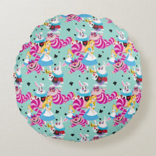 Alice In Wonderland Colorful Fun Pattern Round Pillow
