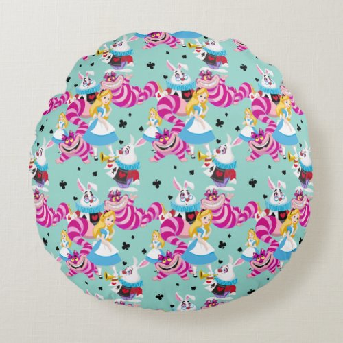 Alice In Wonderland  Colorful Fun Pattern Round Pillow
