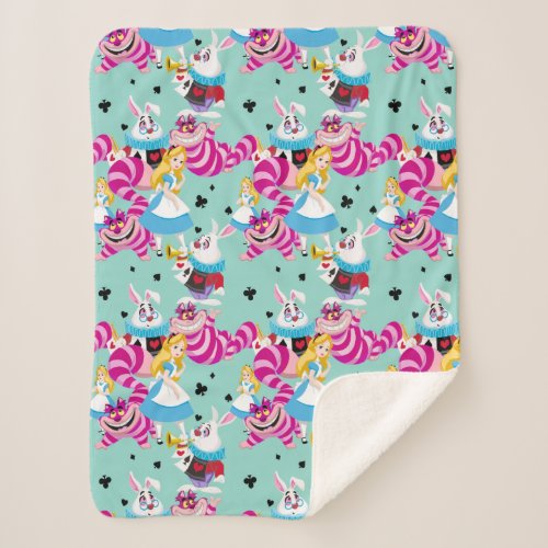 Alice In Wonderland  Colorful Fun Pattern Sherpa Blanket