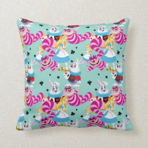 Alice In Wonderland Colorful Fun Pattern Throw Pillow