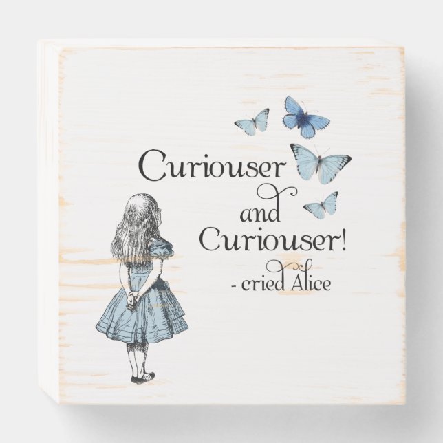 Alice in Wonderland Curiouser Butterflies Art Wooden Box Sign (Front Horizontal)