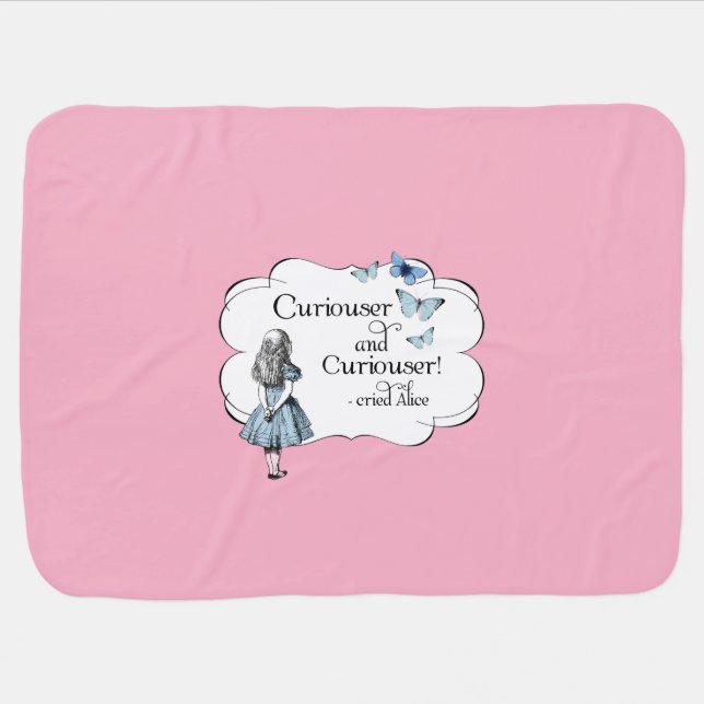 Alice in Wonderland Curiouser Pink Baby Blanket (Horizontal)