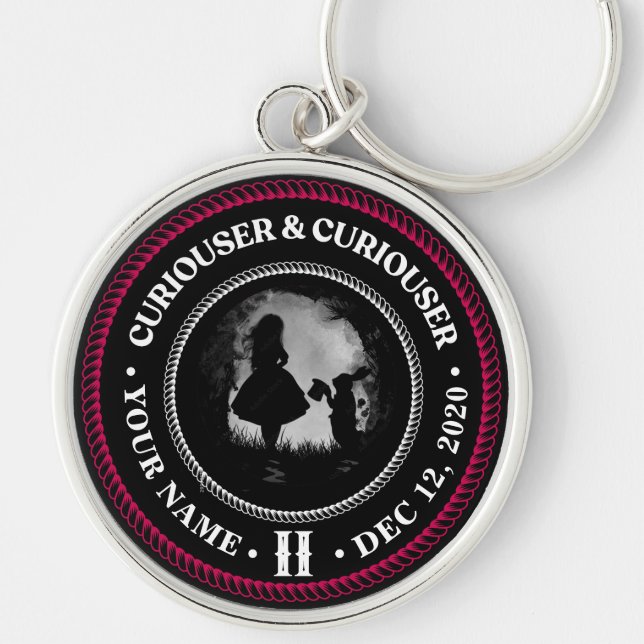 Alice in Wonderland, Curiouser, Sobriety Medallion Keychain (Front)