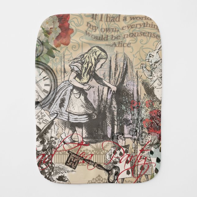 Alice in Wonderland Curtain Classic Art Baby Burp Cloth (Front)