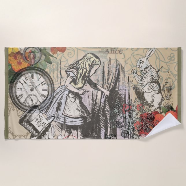 Alice in Wonderland Curtain Classic Art Beach Towel (Front)