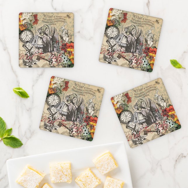 Alice in Wonderland Curtain Classic Art Coaster Set (In Situ)