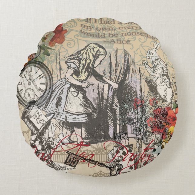 Alice in Wonderland Curtain Classic Art Round Pillow (Front)