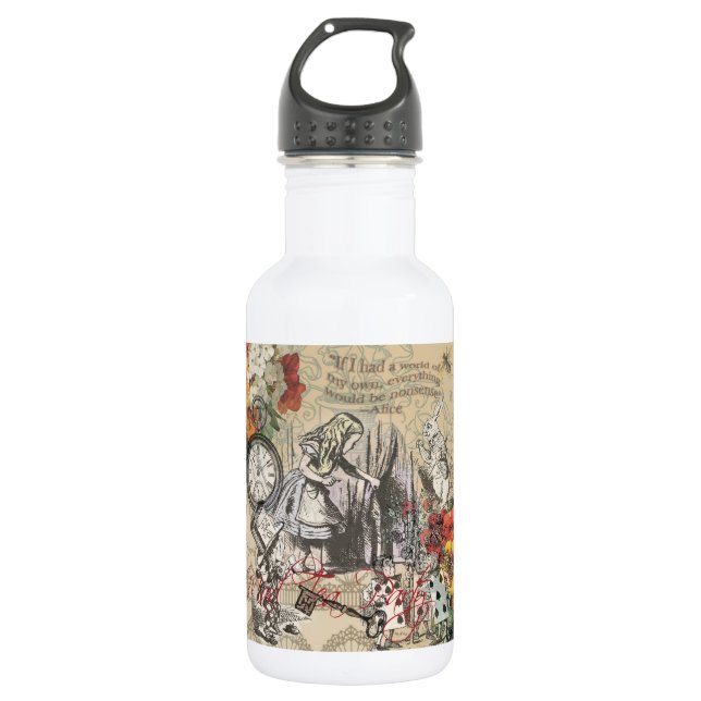 Alice in Wonderland Curtain Classic Art Stainless Steel Water Bottle (Front)