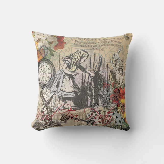 Alice in Wonderland Curtain Classic Art Throw Pillow (Front)