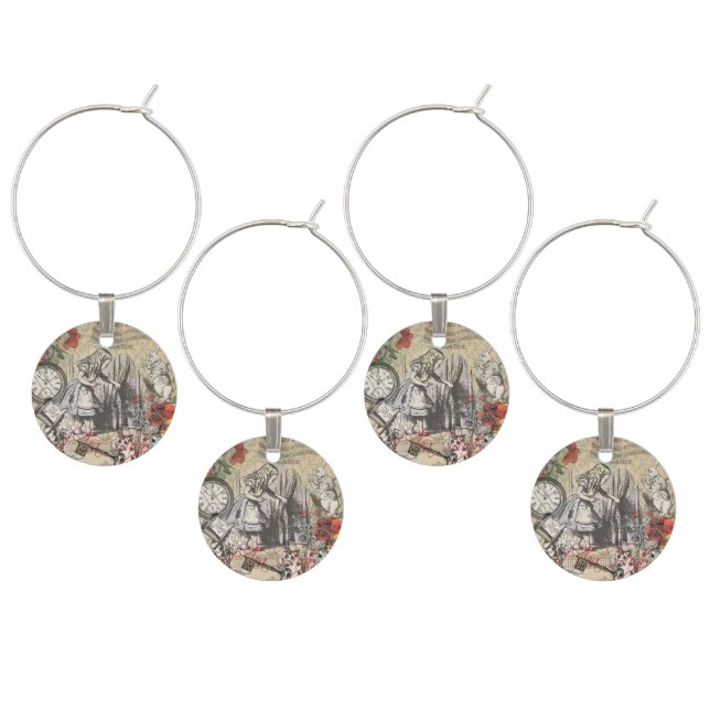 Alice in Wonderland Curtain Classic Art Wine Charm (Staggered)