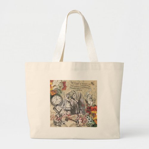 Alice in Wonderland Curtain Nonsense Large Tote Bag