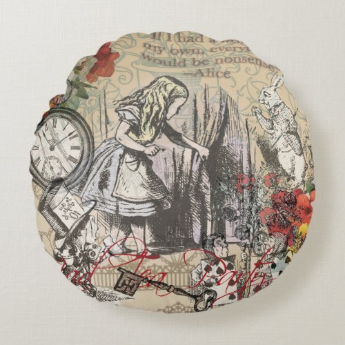 Alice in Wonderland Curtain Nonsense Round Pillow