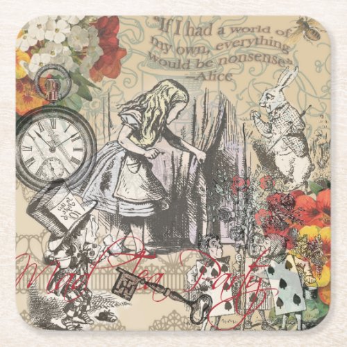 Alice in Wonderland Curtain Nonsense Square Paper Coaster