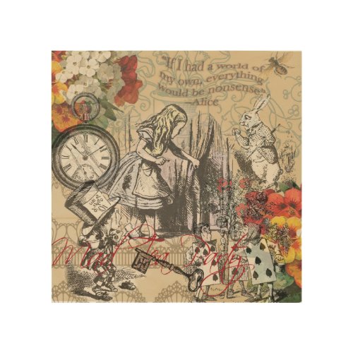 Alice in Wonderland Curtain Nonsense Wood Wall Art