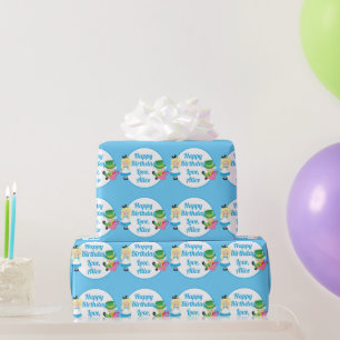 Alice in Wonderland Custom Birthday Party Blue Wrapping Paper