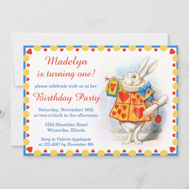 Alice in Wonderland Custom Birthday Party Invitation (Front)