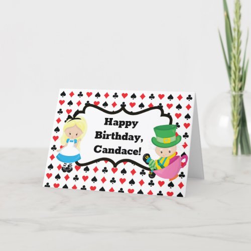 Alice in Wonderland Custom Happy Birthday Girl Thank You Card