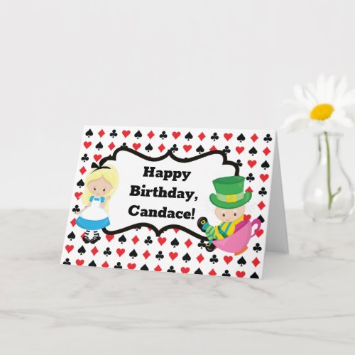 Alice in Wonderland Custom Kids Happy Birthday Card