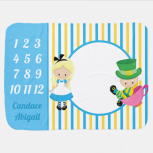 Alice in Wonderland Cute Custom Blue Milestone Baby Blanket