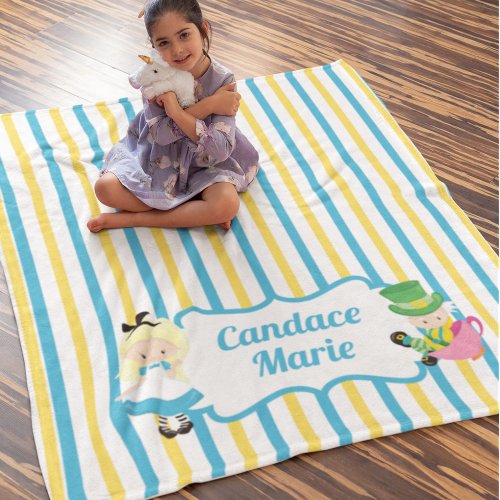 Alice in Wonderland Cute Custom Book Lover Kids Fleece Blanket