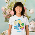 Alice in Wonderland Cute Custom Girls Birthday Tri-Blend Shirt<br><div class="desc">Pretty Alice in Wonderland theme party tri-blend t-shirt for a children's birthday. Cute little girl Alice in her blue dress and the Mad Hatter sit on pretty blue and yellow stripes. Customize with name of the Birthday Girl and her age.</div>