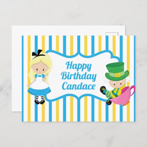 Alice in Wonderland Cute Custom Kids Birthday Postcard