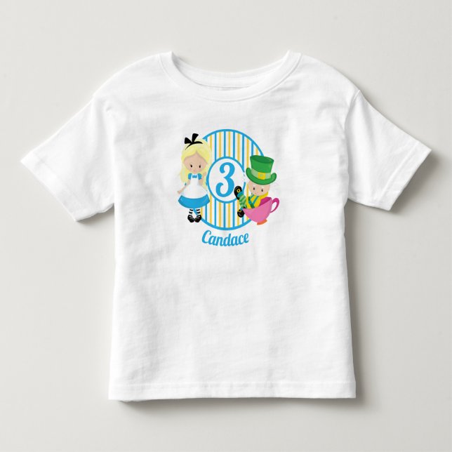 Alice in Wonderland Cute Custom Kids Birthday Toddler T-shirt (Front)