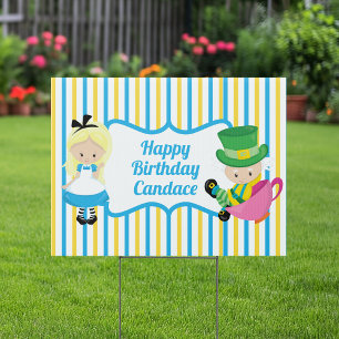 Alice in Wonderland Cute Custom Kids Birthday Yard Sign