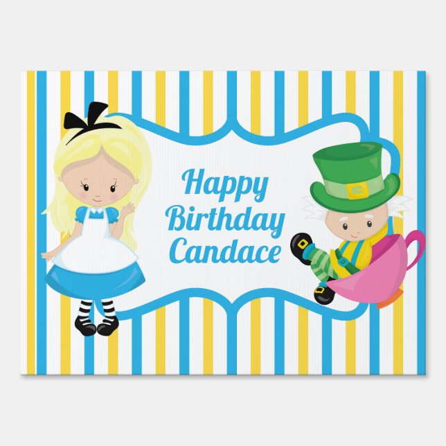 Alice in Wonderland Cute Custom Kids Birthday Yard Sign (Front)