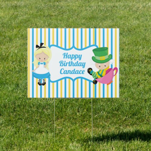 Alice in Wonderland Cute Custom Kids Birthday Yard Sign