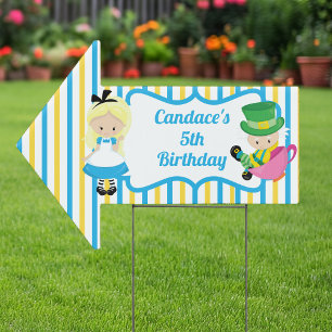 Alice in Wonderland Cute Custom Kids Blue Birthday Sign