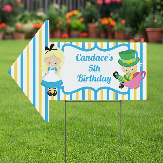 Alice in Wonderland Cute Custom Kids Blue Birthday Sign (Creator Uploaded)